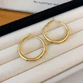 Elegant gold matte hoop earrings with black dot accents and 925 silver needles - 4cm (97#) / Matte Gold (Polka Dot Decoration)