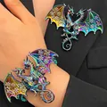 Vintage iridescent dragon bracelet and brooch with vibrant colorful enamel finish - Bracelet + Brooch Set (Iridescent)