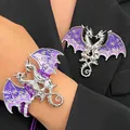 Vintage purple enamel dragon bracelet and brooch jewelry set with woven cord for men and women - Bracelet + Brooch Set (Purple)