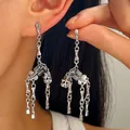 Gothic silver skeleton drop earrings with punk dark style for Halloween - Movable Jointed Skeleton Dangle Earrings (08 Antique Silver 7047) / Antique Silver