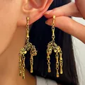 Gothic vintage gold skeleton dangle earrings with detailed bone structure for Halloween - Movable Jointed Skeleton Dangle Earrings (09 Antique Gold 0298) / Antique Gold