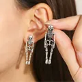 Gothic hollow skeleton drop earrings in silver finish for Halloween punk jewelry - Hollow Skeleton Bone Dangle Earrings (12 Antique Silver 4123) / Antique Silver