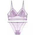 Elegant lavender purple French lace lingerie set with wireless triangle cup bra and panty - M / Top And Bottom / Purple