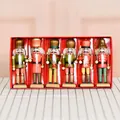 Set of 6 classic wooden nutcracker soldier figurines in a red decorative display box - Nutcracker Soldier (M13604) / 13CM Set of 6