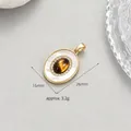 Elegant gold plated oval pendant with tiger eye stone, zircon border and white shell inlay - Oval Tiger Eye Stone Pendant Only (Without Chain) (H-11779) / Gold
