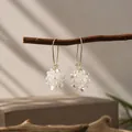 Elegant Korean style white translucent flower petal drop earrings with golden hooks for women - White Translucent 3D Flower Style (E2974-2)