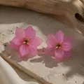 Elegant matte pink flower petal earrings with gold center, premium Korean style jewelry - Pink Matte Flower Stud Earrings (E6203-6)