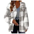 Giacca da donna in pile a quadri grigi e bianchi con bottoni per l'autunno inverno - Grigio chiaro