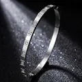Elegant silver titanium steel bangle with square geometric pattern and clear zircons - Square Rhinestone Style (47-C-7) / Steel