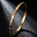 Elegant 18K gold plated titanium steel bangle with square set zirconia diamonds - Square Rhinestone Style (47-C-8) / Gold
