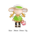 Broche en émail design fille de bande dessinée avec robe verte et chapeau accessoire - Fille