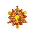 Broche fleur vintage en strass de cristal ambré avec monture en alliage doré pour vêtements - Flocon de Neige Doré