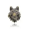 Ornate vintage wolf head brooch with sparkling grey rhinestones and black gems - Wolf Head Grey Black Rhinestone Totem Style / Black