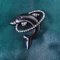 Broche dauphin étincelante avec strass, finition noire, bijou élégant pour vêtements. - Dauphin / Noir