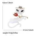 Broche chat dansant en émail blanc avec rose en cristal rouge et chapeau strass - Chat Dansant (LX-Chat Blanc) / Blanc
