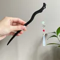 Black wooden hairpin with tassel and beads for traditional Chinese hair styling - Wavy Curve Light Green Chalcedony Bead Tassel Style (5286)