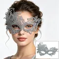 Elegant silver lace masquerade mask with phoenix design for halloween party costumes - One Size / Silver Thread