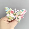 Embroidered floral butterfly hair clip with green and yellow beads for Hanfu style - Embroidered Colorful Butterfly Style (F01-014) / Colorful