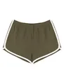 Detailansicht von olivgrünen Damen-Laufshorts mit kontrastierender weißer Paspelierung - S / Unterteile / Armeegrün