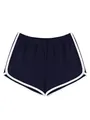 Detailansicht der dunkelblauen Sportshorts für Damen mit weißen Kontrastpaspeln - S / Unterteile / Marineblau