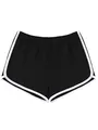 Black women's athletic dolphin shorts with white piping, ideal for yoga and running. - S / Bottoms / Black