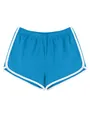Blaue Damen Sportshorts mit weißem Kontrastrand zum Laufen, Yoga und Strandurlaub - S / Unterteile / Blaugrün