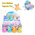 Detailed size specifications and packaging view of Highland Cow squishy stress toys - Brave Ox Maltose Style