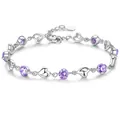 Bracelet élégant plaqué argent avec cristaux de zircon violets et maillons en cœur - Bracelet Cœur / Zircone Violette