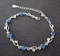 Bracelet élégant plaqué argent avec zircons ronds bleus et breloques en cœur pour femmes - Bracelet Cœur / Zirconia Bleu Foncé