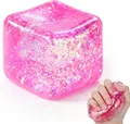 Ροζ γκλίτερ κύβος squishy παιχνίδι για ανακούφιση από το άγχος, μαλακό dream squishies - Τετράγωνο squishy aurora 5,5 εκ. - Ροζ