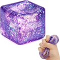 Μωβ γαλαξιακό glitter squishy παιχνίδι άγχους για χαλάρωση με λαμπερό σχέδιο νεφελώματος - Τετράγωνο squishy μαλτόζης aurora 5,5 cm - Μωβ