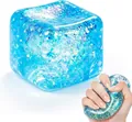 Ονειρικό μπλε γκλίτερ κύβος squishy παιχνίδι ανακούφισης από το στρες με παγιέτες - Τετράγωνο squishy aurora 5,5 εκ. - Μπλε