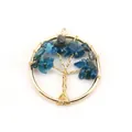 Handgemaakte 30mm levensboom hanger met blauwe kristalchips en gouden draadwikkeling decor - Blauwe Kristallen Levensboom / 30mm / Goud