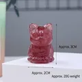 Hand-carved natural strawberry quartz lucky cat stone figurine for home and office decor - Strawberry Quartz / Approx. 3x2cm