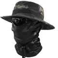 Outdoor camouflage tactische Boonie hoed met gezichtsmasker voor zonbescherming - 1e Gen Hoed + Mesh Bivakmuts Set / Zwarte CP Camouflage