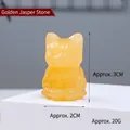 Hand-carved natural golden jelly stone lucky cat figurine, 3cm tall yellow crystal cat statue - Golden Steatite / Approx. 3x2cm