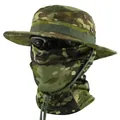 Tactische camouflage boonie hoed en nek gaiter set voor zonbescherming buiten - 1e Gen Hoed + Mesh Bivakmuts Set / Amerikaanse Groene Camouflage