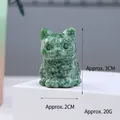 Hand-carved natural green jade kitten figurine, miniature gemstone cat desktop ornament - Qinghai Jade / Approx. 3x2cm