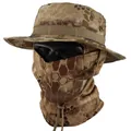 Taktischer Boonie-Hut-Set in Camouflage mit Sonnenschutz-Halswärmer für Outdoor-Angeln - 1. Gen Hut + Netz-Sturmhaube Set / Gelbes Python-Muster