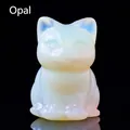 Opalite lucky cat figurine statue hand-carved crystal stone ornament for desk decor - White Opal / Approx. 3x2cm