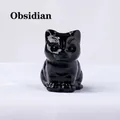 Natural black obsidian hand-carved lucky cat crystal stone figurine for office desk - Obsidian / Approx. 3x2cm