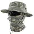 Taktischer Boonie-Hut mit digitaler Tarnung und passendem Gesichtsmasken-Set für Sonnenschutz - 1. Gen Hut + Netz-Sturmhaube Set / ACU Digital Tarnung