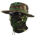Taktischer Boonie-Hut mit Tarnmuster und passender Gesichtsmaske für Outdoor - 1. Gen Hut + Netz-Sturmhaube Set / Großes Muster Tarnung