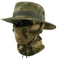 Taktisches Camouflage-Boonie-Hut-Set mit atmungsaktivem Hals-Gamaschen-Masken-Set - 1. Gen Hut + Netz-Sturmhaube Set / Grüne Ruinen Camo