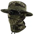 Taktisches Camouflage-Boonie-Hut- und Masken-Set für optimalen Outdoor-Sonnenschutz - 1. Gen Hut + Netz-Sturmhaube Set / Tigerstreifen-Tarnmuster