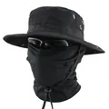 Schwarzer taktischer Boonie-Hut mit atmungsaktivem Gesichtsmasken-Set für Sonnenschutz. - 1. Gen Hut + Netz-Sturmhaube Set / Schwarz