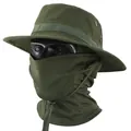 Taktischer Boonie-Hut in Olivgrün mit atmungsaktiver Maske für Sonnenschutz im Freien - 1. Gen Hut + Netz-Sturmhaube Set / Armeegrün