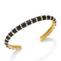 Bohemian gold-plated bamboo style cuff bracelet with black enamel drip oil - Black