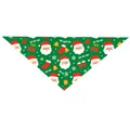 Macro detail of the festive Santa Claus and snowflake pattern on this pet bandana scarf - 63*43*43 / Santa Claus and Stocking Style / Green (Christmas Style C)