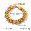 Detailweergave van de 18k vergulde roestvrijstalen chunky schakelarmband met maatgegevens. - Armband (XZ-B20033) / 17,5cm+3cm